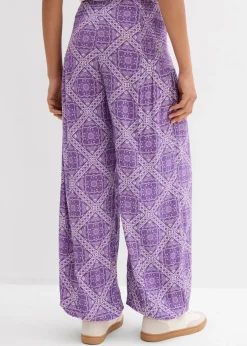 bonprix bonprix Pantalón sin cierre de viscosa fluida Lila oscuro-morado mate con estampado gráfico Hot