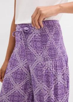 bonprix bonprix Pantalón sin cierre de viscosa fluida Lila oscuro-morado mate con estampado gráfico Hot