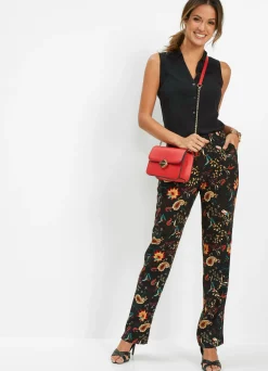 bonprix bonprix Pantalón sin cierre de viscosa Negro/rojo cayena con patrón paisley Best