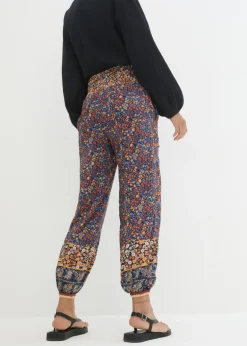bonprix bonprix Pantalón sin cierre de viscosa fluida Azul marino con patrón paisley Outlet