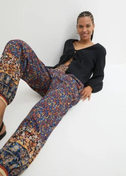 bonprix bonprix Pantalón sin cierre de viscosa fluida Azul marino con patrón paisley Outlet