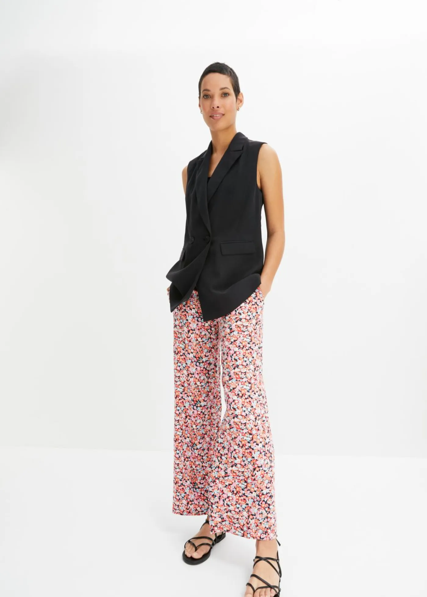 bonprix bonprix Pantalón sin cierre de viscosa pura naranja/menta de flores Online