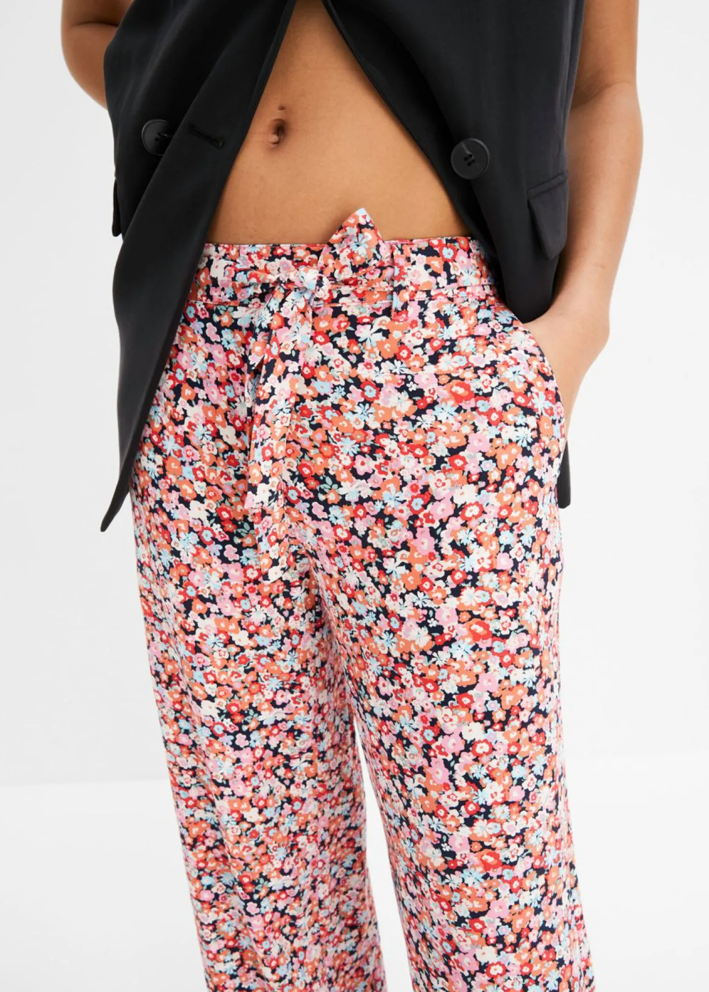 bonprix bonprix Pantalón sin cierre de viscosa pura naranja/menta de flores Online