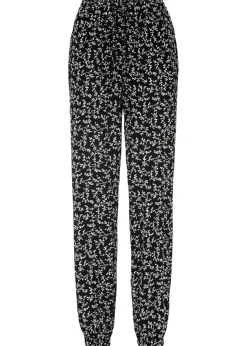 bonprix bonprix Pantalón sin cierre de viscosa pura Negro-blanco lana de flores Hot