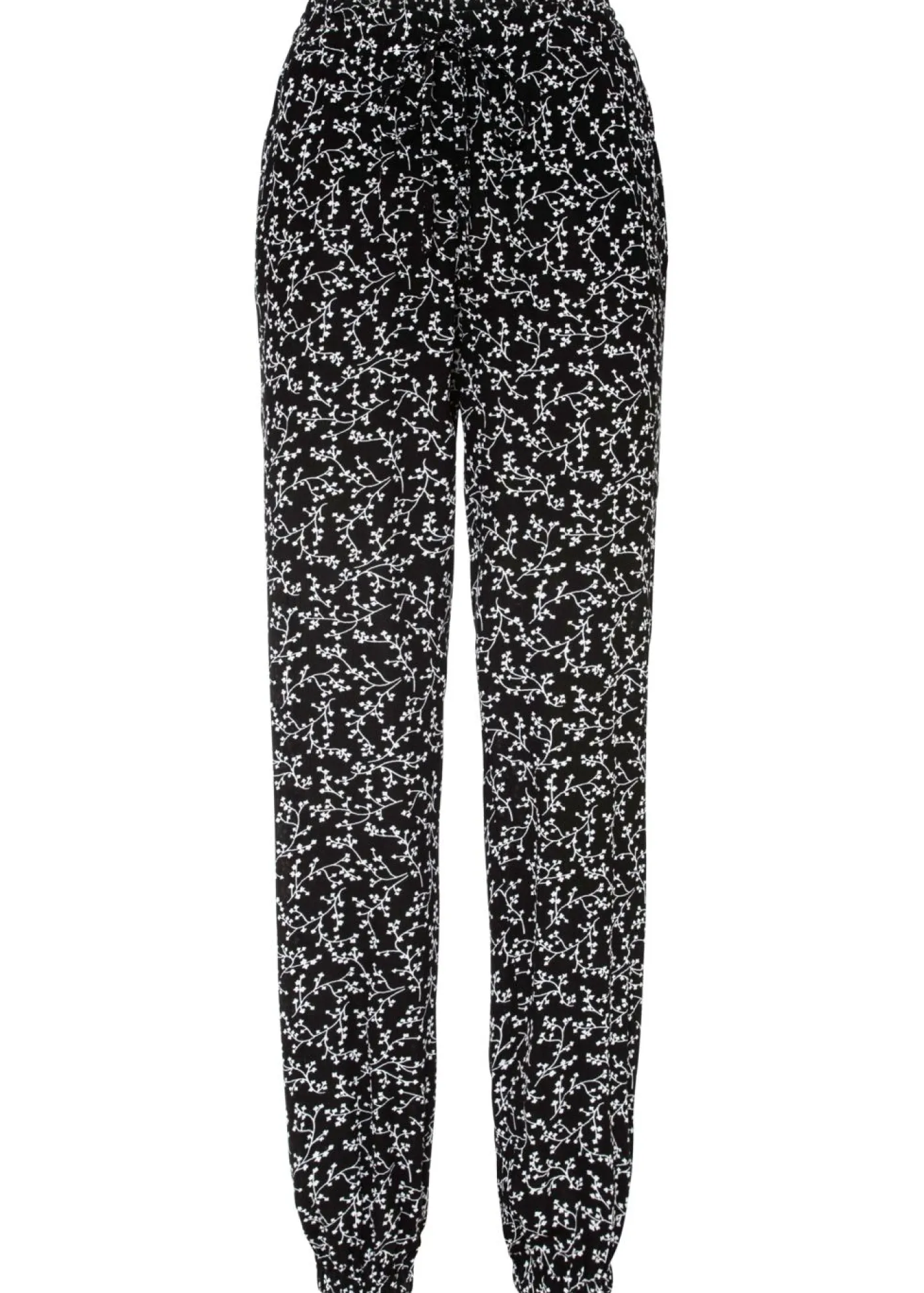bonprix bonprix Pantalón sin cierre de viscosa pura Negro-blanco lana de flores Hot