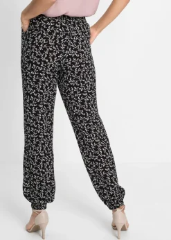 bonprix bonprix Pantalón sin cierre de viscosa pura Negro-blanco lana de flores Hot