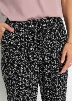 bonprix bonprix Pantalón sin cierre de viscosa pura Negro-blanco lana de flores Hot