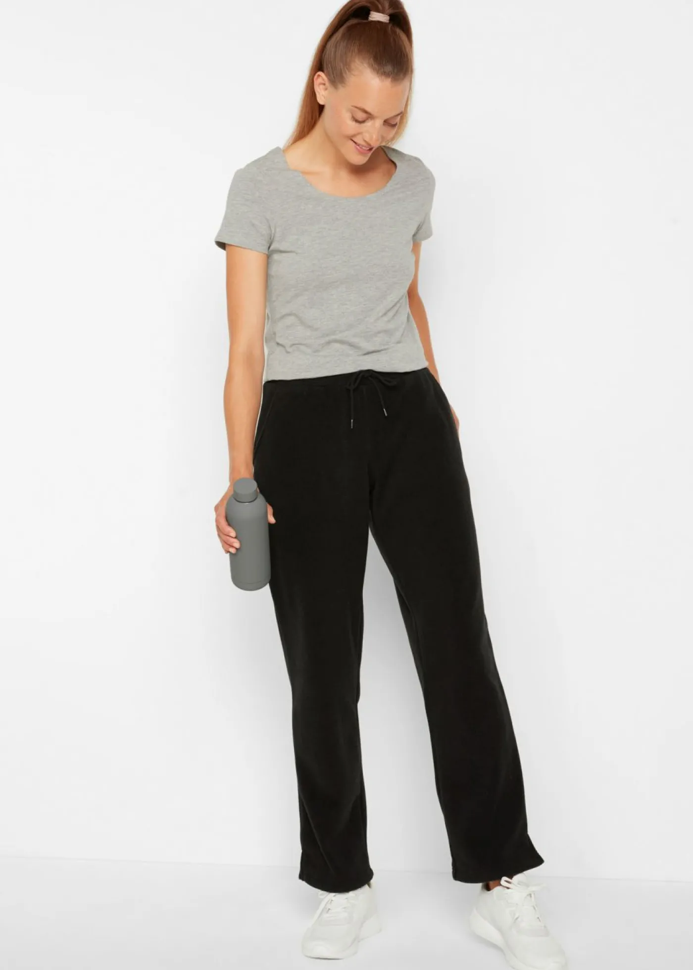 bonprix bonprix Pantalón sin cierre en tejido polar Negro Best