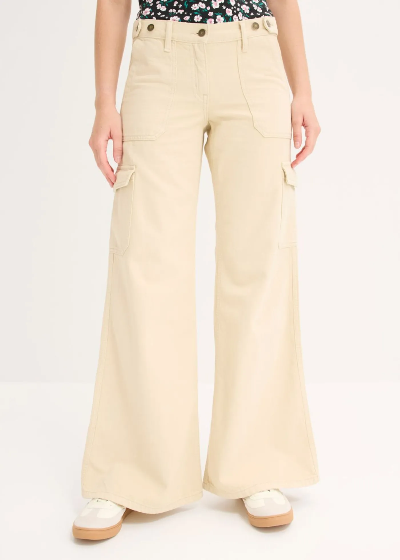 bonprix bonprix Pantalón tipo cargo de algodón puro Arena claro Sale