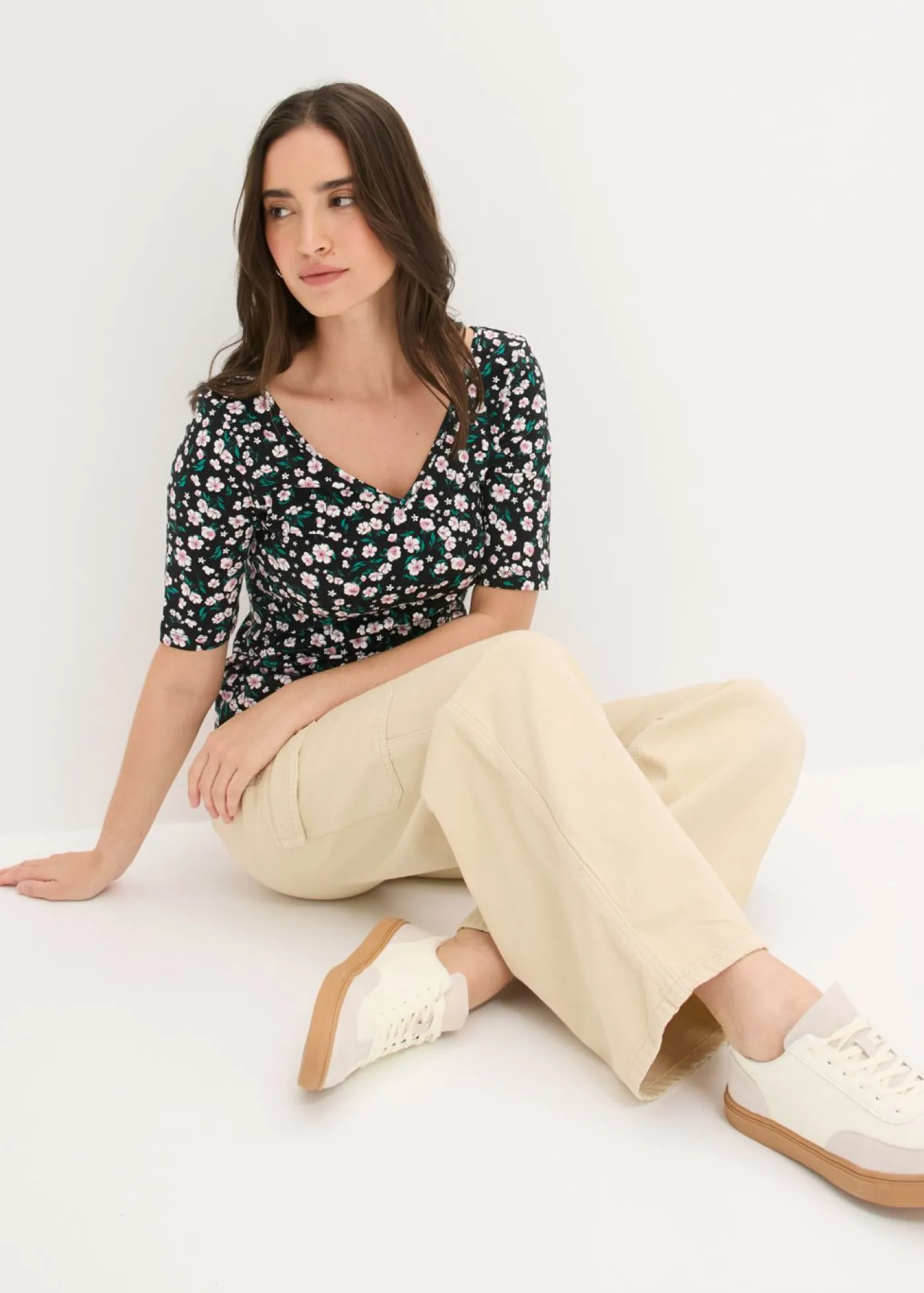bonprix bonprix Pantalón tipo cargo de algodón puro Arena claro Sale