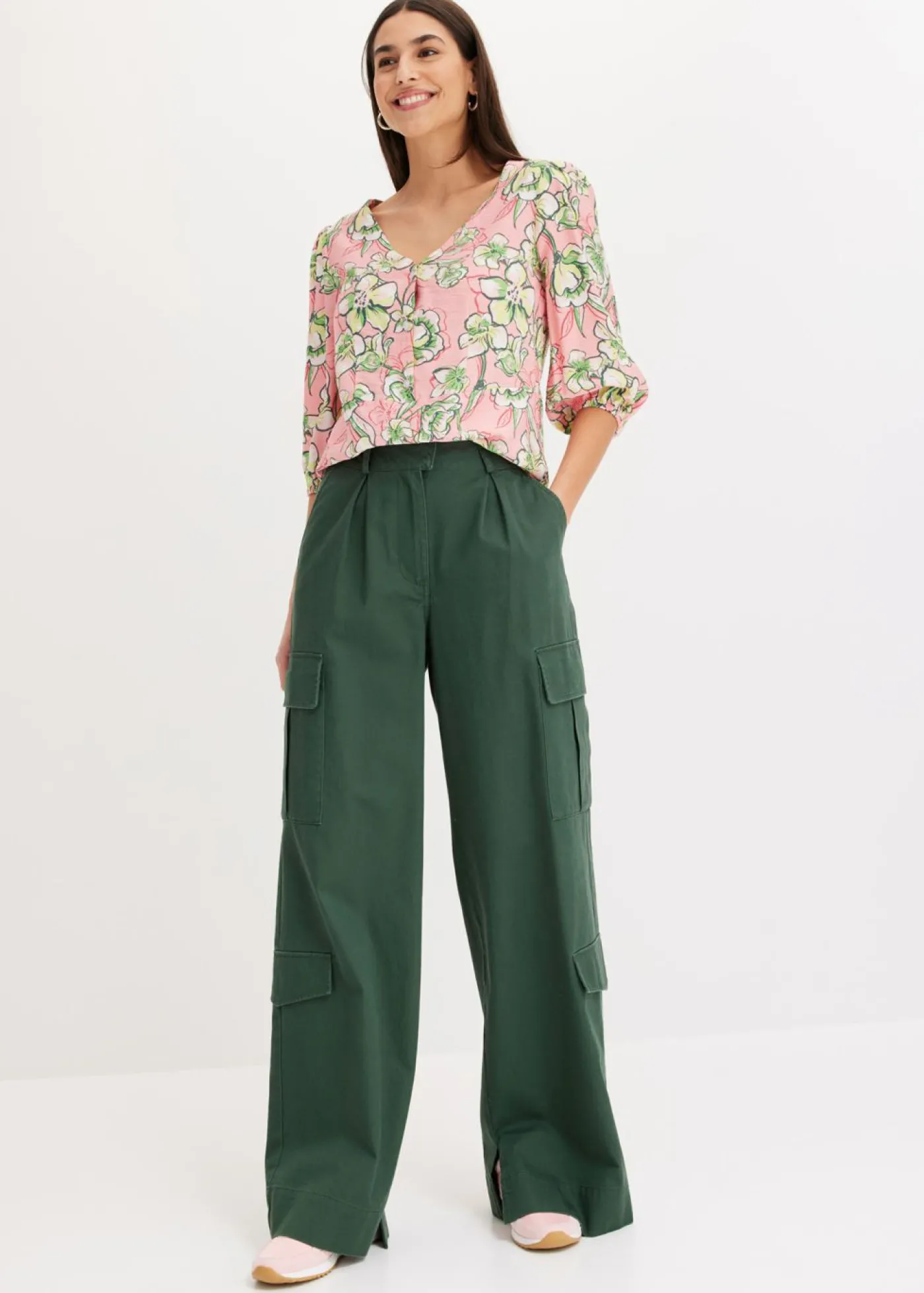 bonprix bonprix Pantalón tipo cargo de algodón puro verde sombra