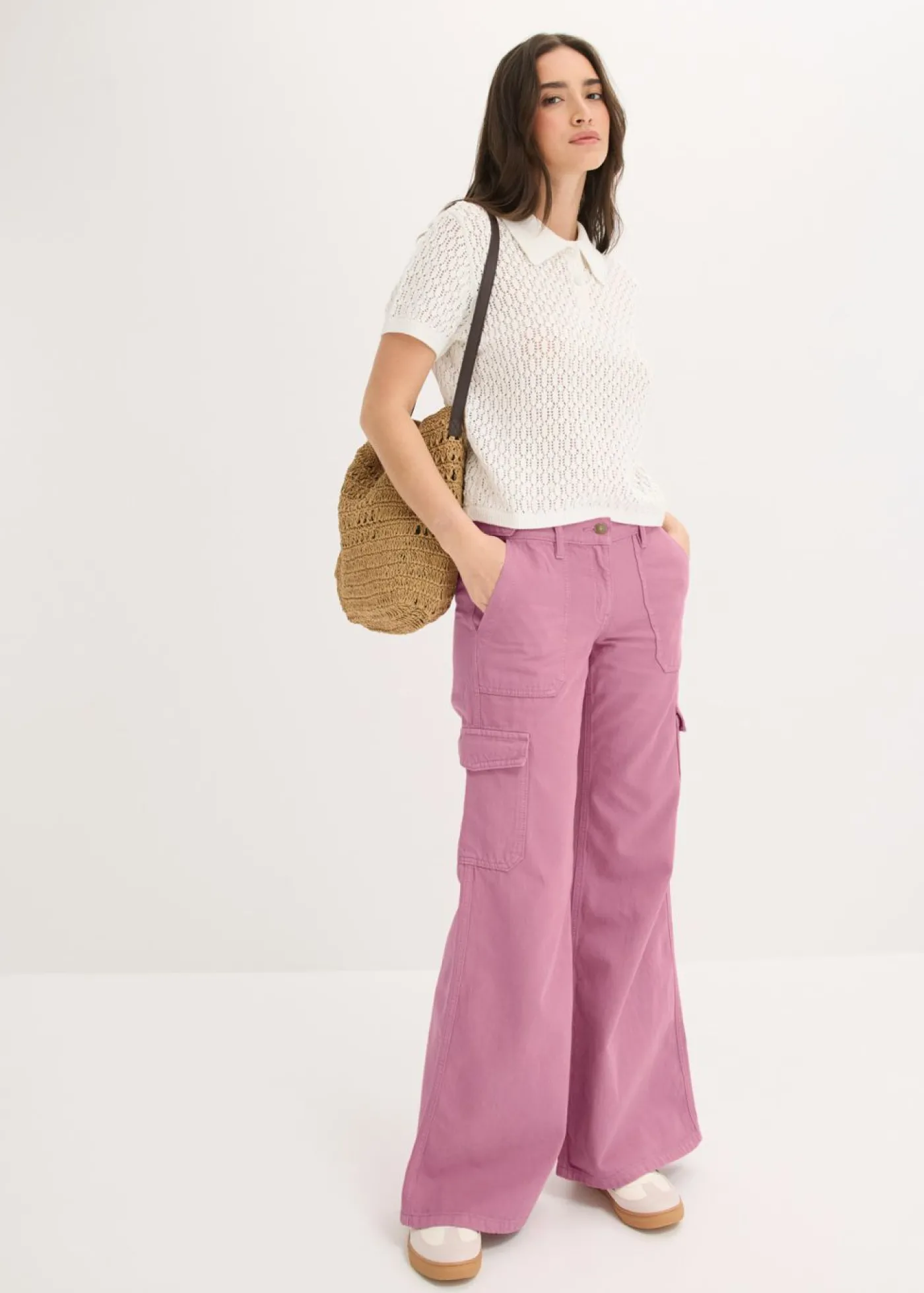 bonprix bonprix Pantalón tipo cargo de algodón puro Malva Online