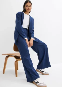 bonprix bonprix Pantalón tipo Marlene de mezcla de viscosa con cintura alta Azul almirante Best