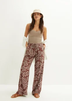 bonprix bonprix Pantalón tipo palazzo de viscosa sostenible con estampado Marrón tierra-blanco estampado Discount