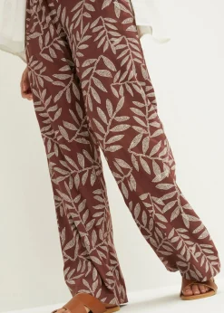 bonprix bonprix Pantalón tipo palazzo de viscosa sostenible con estampado Marrón tierra-blanco estampado Discount