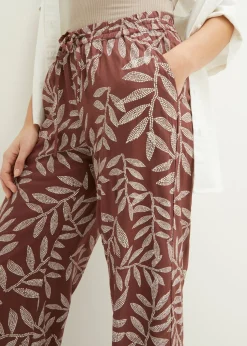 bonprix bonprix Pantalón tipo palazzo de viscosa sostenible con estampado Marrón tierra-blanco estampado Discount