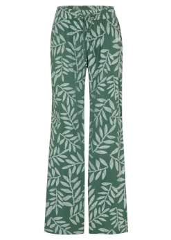 bonprix bonprix Pantalón tipo palazzo de viscosa sostenible con estampado Verde oscuro-blanco estampado New
