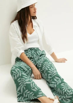 bonprix bonprix Pantalón tipo palazzo de viscosa sostenible con estampado Verde oscuro-blanco estampado New