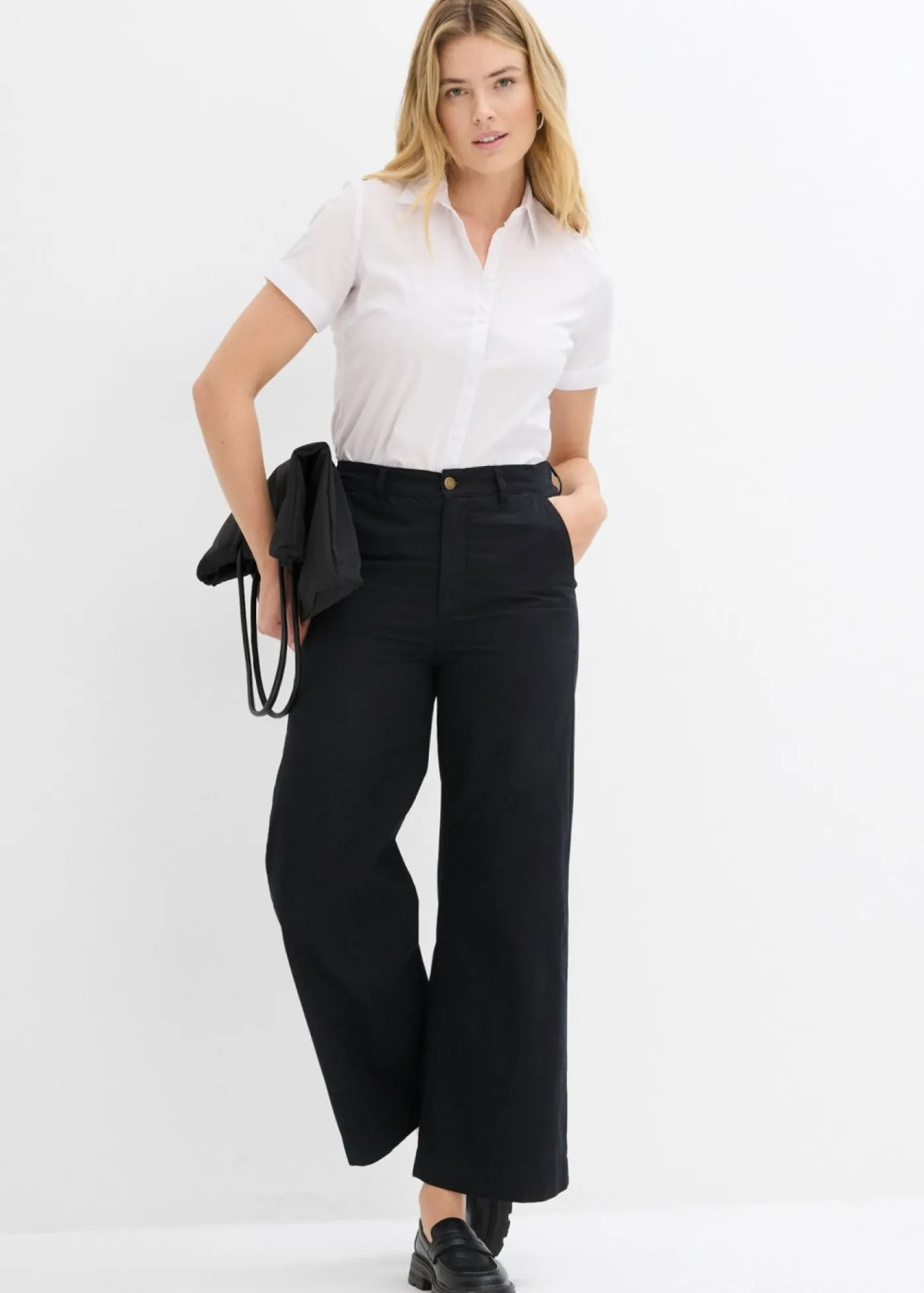 bonprix bonprix Pantalón tobillero de algodón puro Negro Sale