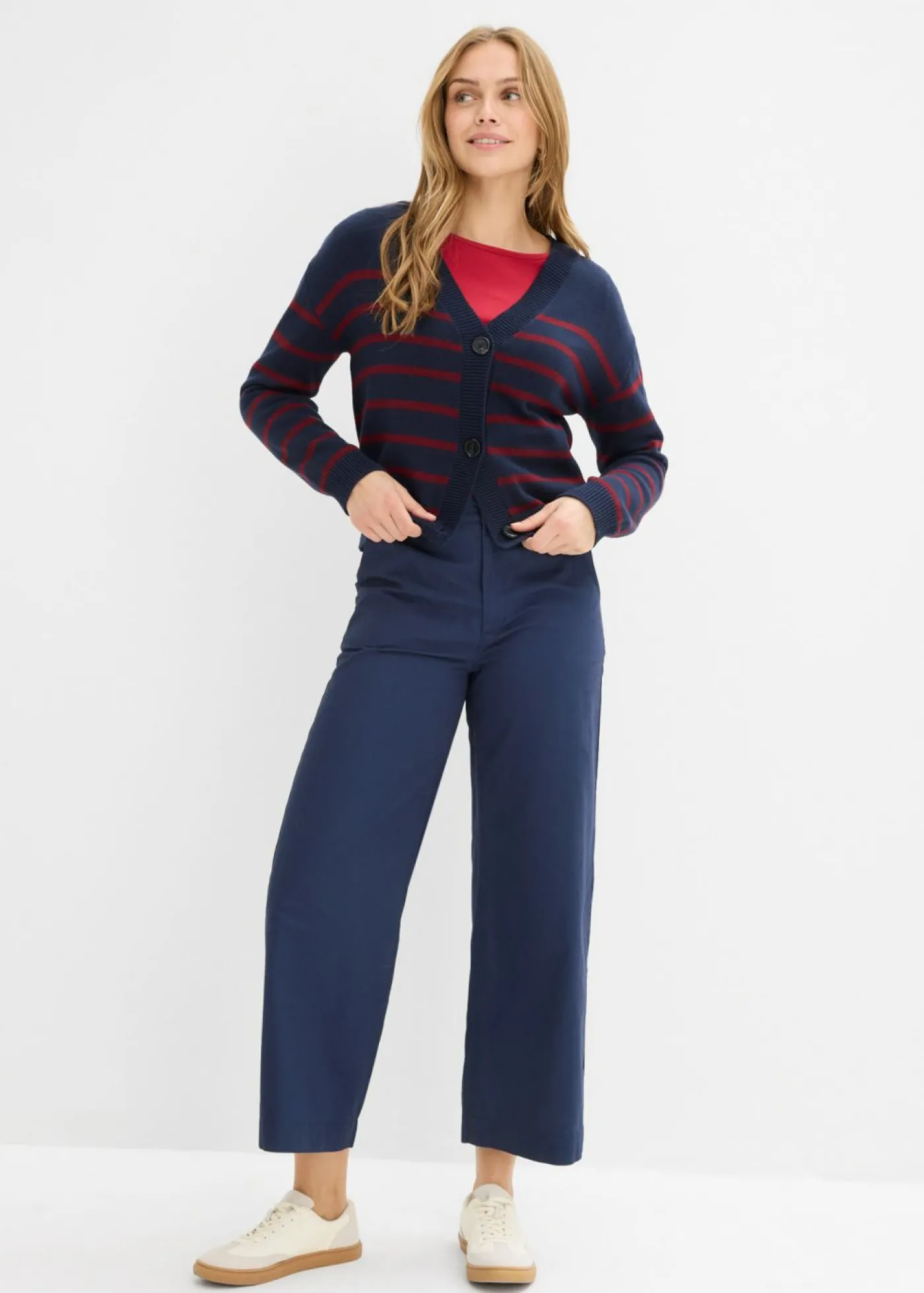 bonprix bonprix Pantalón tobillero de algodón puro Azul marino Discount