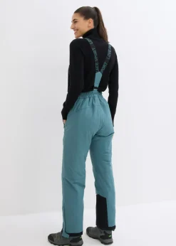bonprix bonprix Pantalón térmico funcional de esquí con tirantes desmontables, material impermeable y corte recto Verde grisáceo Online