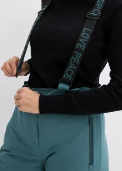 bonprix bonprix Pantalón térmico funcional de esquí con tirantes desmontables, material impermeable y corte recto Verde grisáceo Online