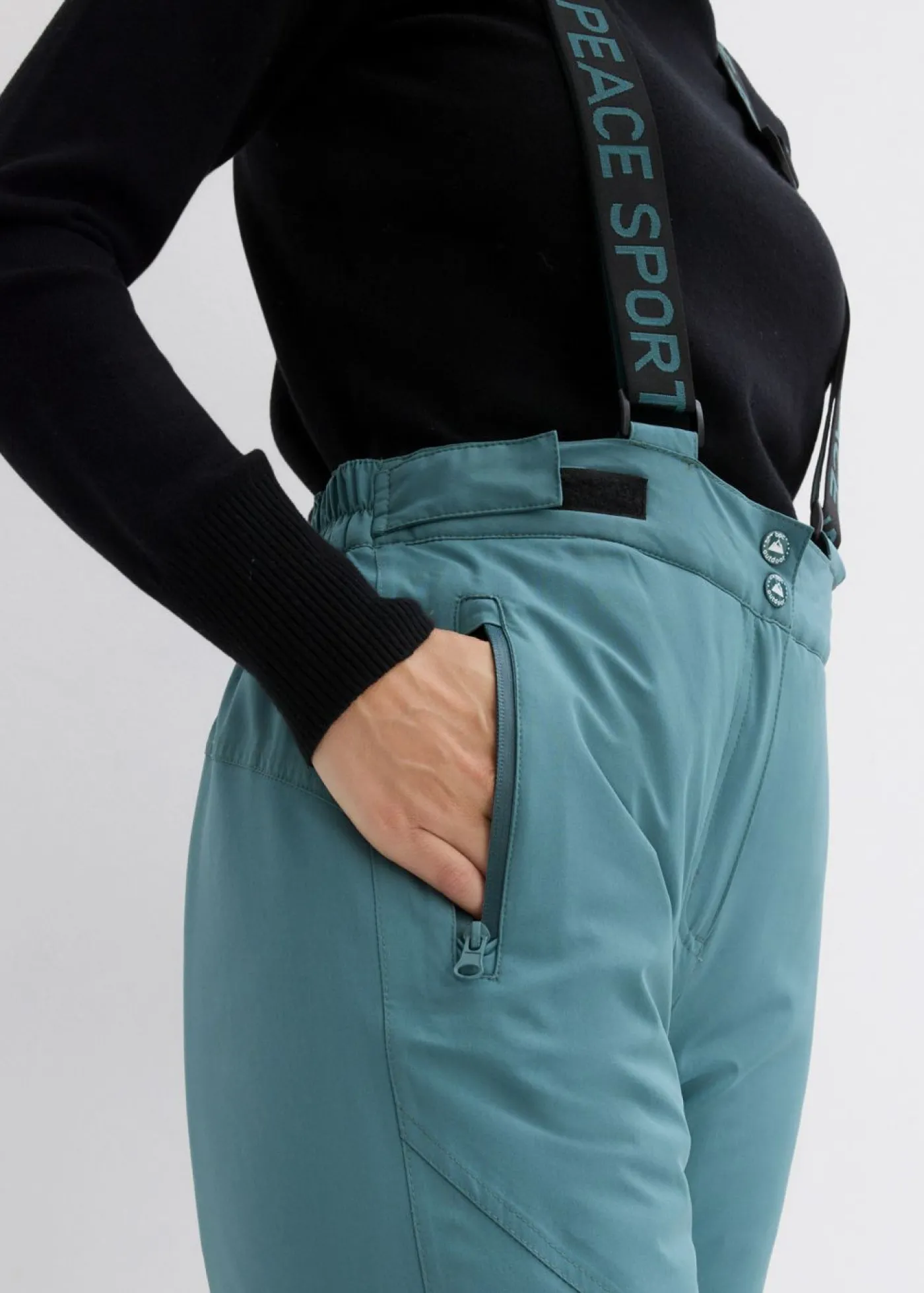 bonprix bonprix Pantalón térmico funcional de esquí con tirantes desmontables, material impermeable y corte recto Verde grisáceo Online