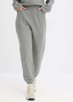 bonprix bonprix Pantalones de chándal con entrepierna extra ancha de algodón orgánico puro gris jaspeado moteado Sale