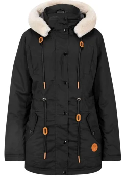 bonprix bonprix Parka acolchada con ribete de pelo sintético Negro Online