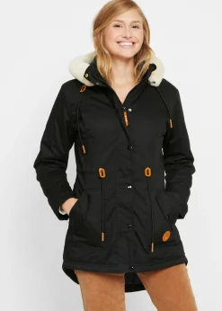 bonprix bonprix Parka acolchada con ribete de pelo sintético Negro Online
