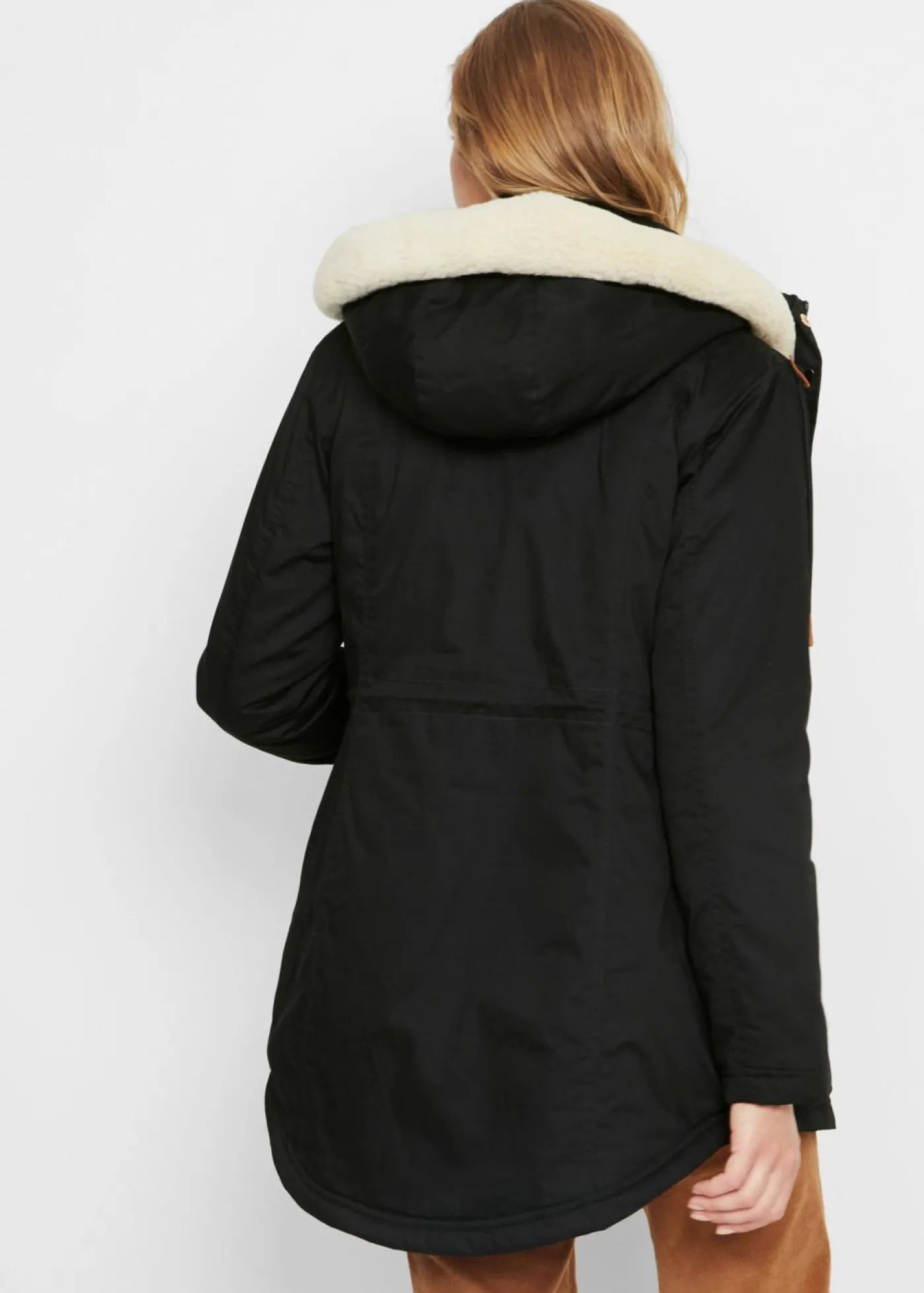 bonprix bonprix Parka acolchada con ribete de pelo sintético Negro Online