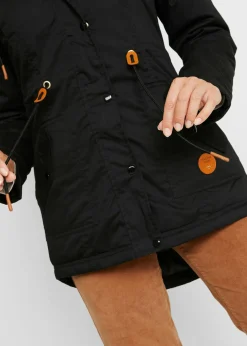 bonprix bonprix Parka acolchada con ribete de pelo sintético Negro Online