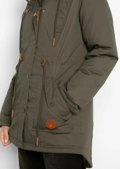 bonprix bonprix Parka acolchada con ribete de pelo sintético Verde oliva oscuro Sale