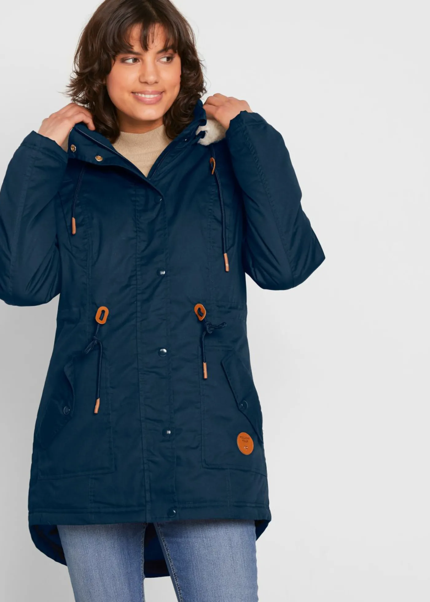 bonprix bonprix Parka acolchada con ribete de pelo sintético Azul marino Discount