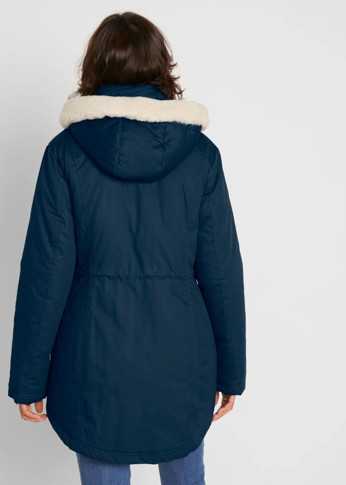 bonprix bonprix Parka acolchada con ribete de pelo sintético Azul marino Discount