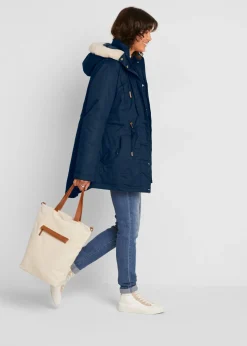 bonprix bonprix Parka acolchada con ribete de pelo sintético Azul marino Discount