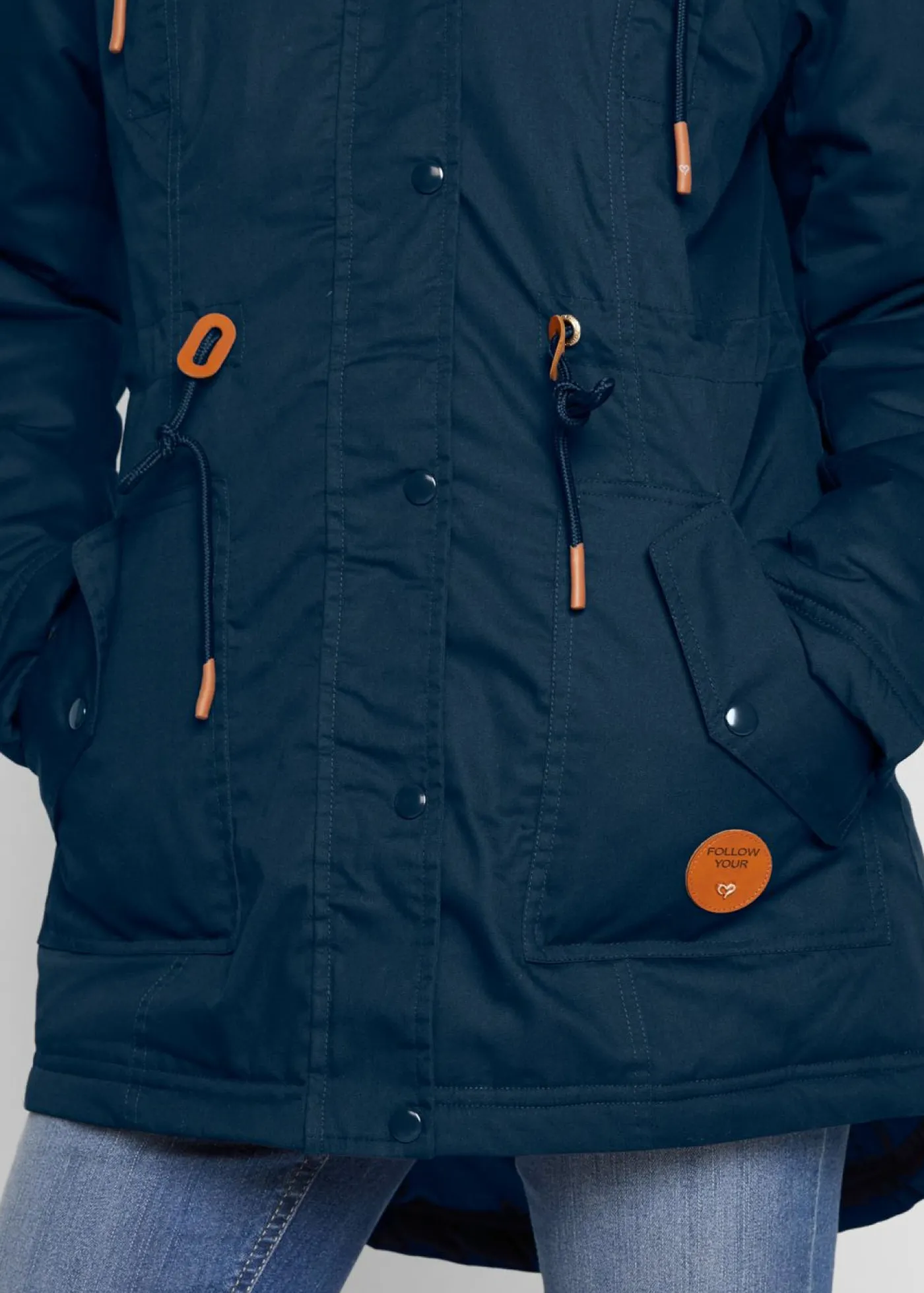 bonprix bonprix Parka acolchada con ribete de pelo sintético Azul marino Discount