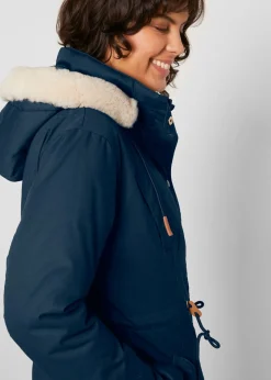 bonprix bonprix Parka acolchada con ribete de pelo sintético Azul marino Discount