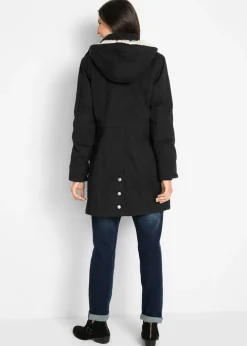 bonprix bonprix Parka con capucha forrada de tejido polar Negro Sale