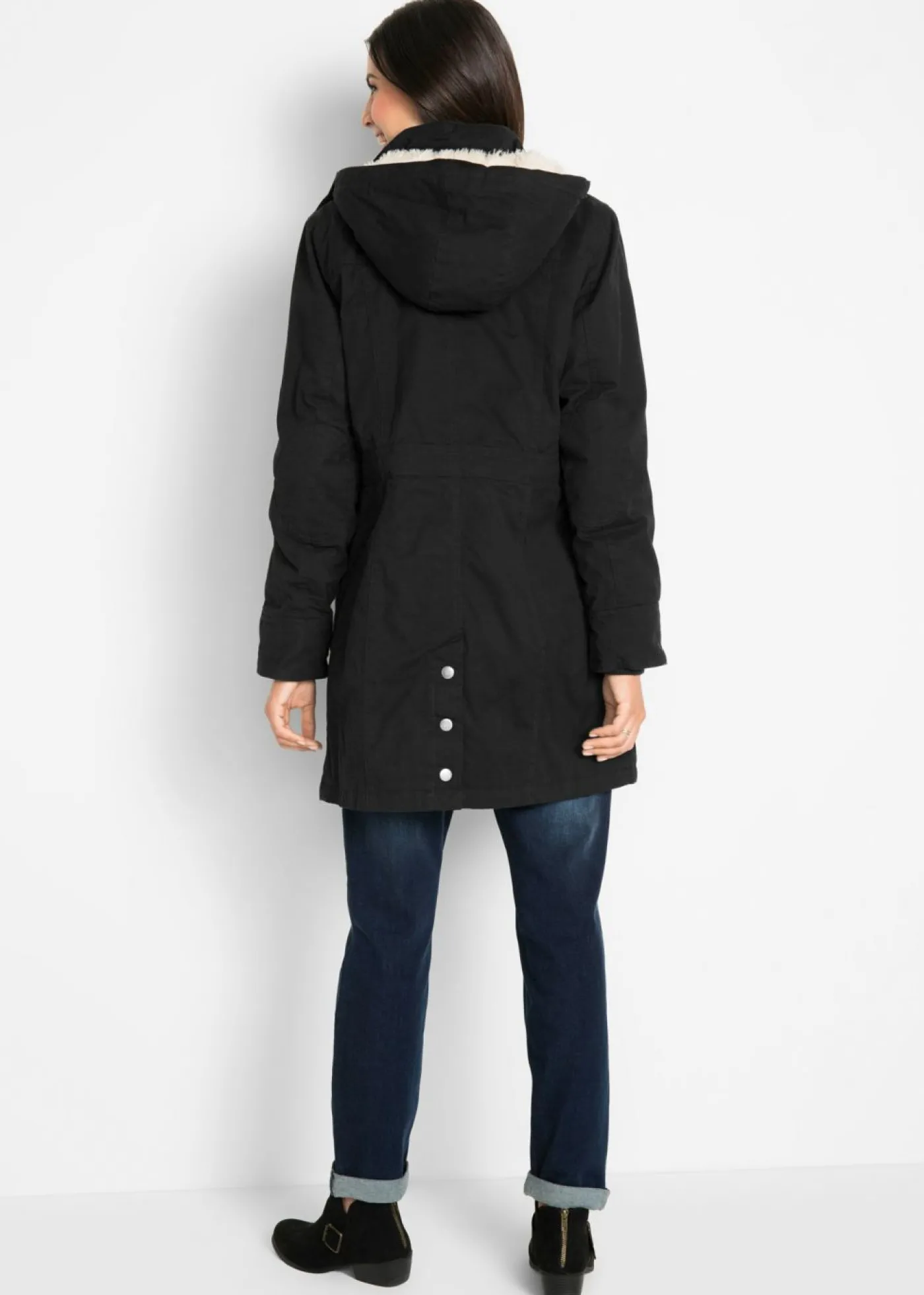 bonprix bonprix Parka con capucha forrada de tejido polar Negro Sale