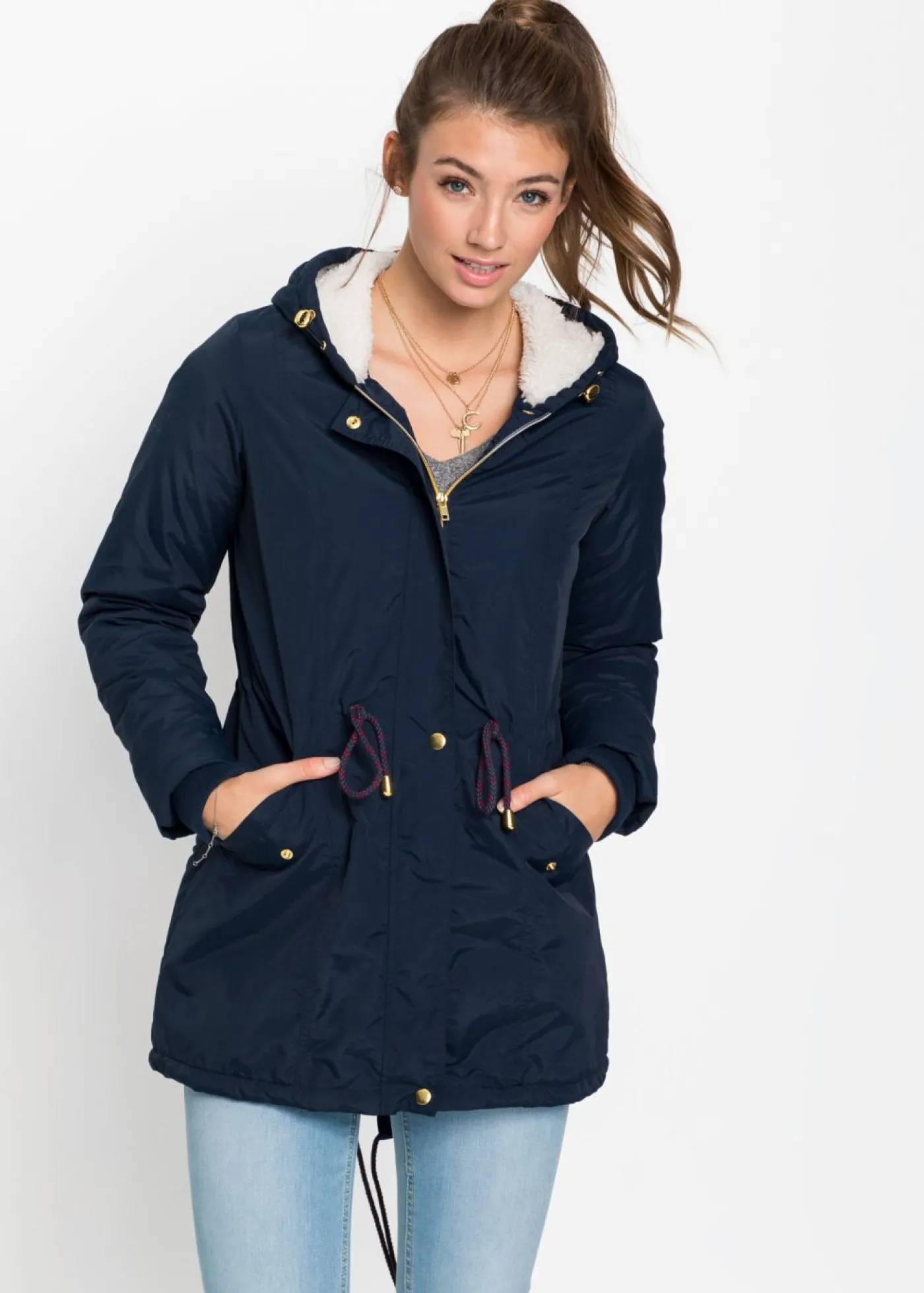 bonprix bonprix Parka con forro polar Azul oscuro