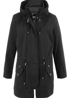 bonprix bonprix Parka corta de algodón con cuello alto, entallada Negro
