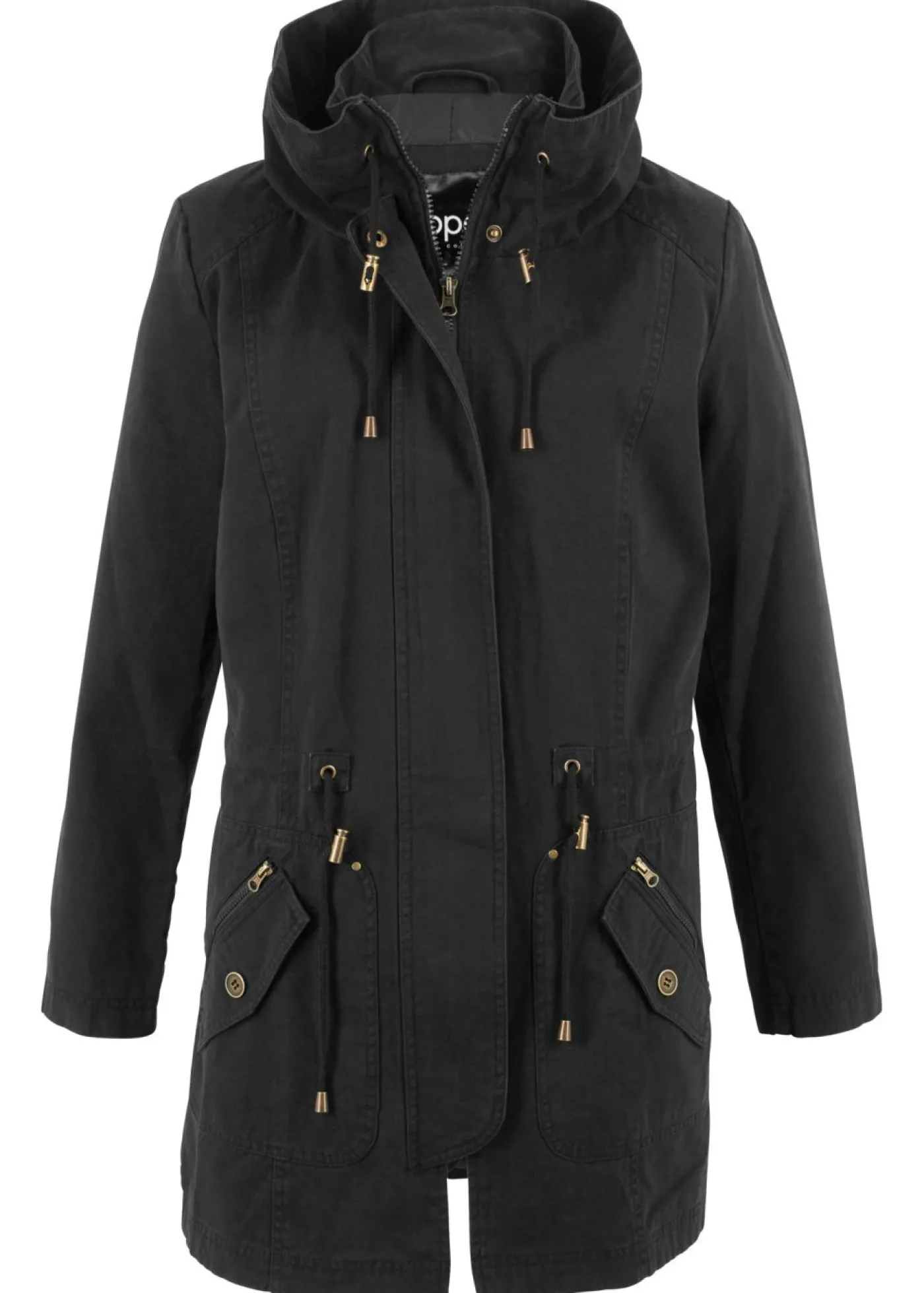 bonprix bonprix Parka corta de algodón con cuello alto, entallada Negro