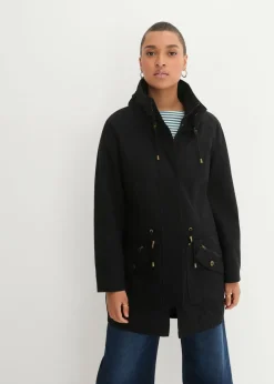 bonprix bonprix Parka corta de algodón con cuello alto, entallada Negro
