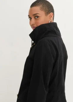 bonprix bonprix Parka corta de algodón con cuello alto, entallada Negro