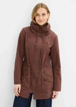 bonprix bonprix Parka corta de algodón con cuello alto, entallada marrón New