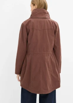 bonprix bonprix Parka corta de algodón con cuello alto, entallada marrón New