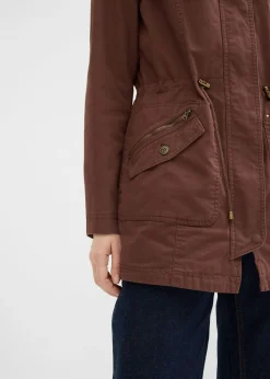 bonprix bonprix Parka corta de algodón con cuello alto, entallada marrón New