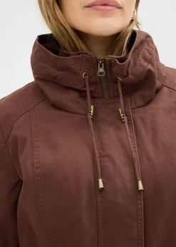 bonprix bonprix Parka corta de algodón con cuello alto, entallada marrón New
