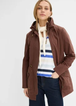 bonprix bonprix Parka corta de algodón con cuello alto, entallada marrón New